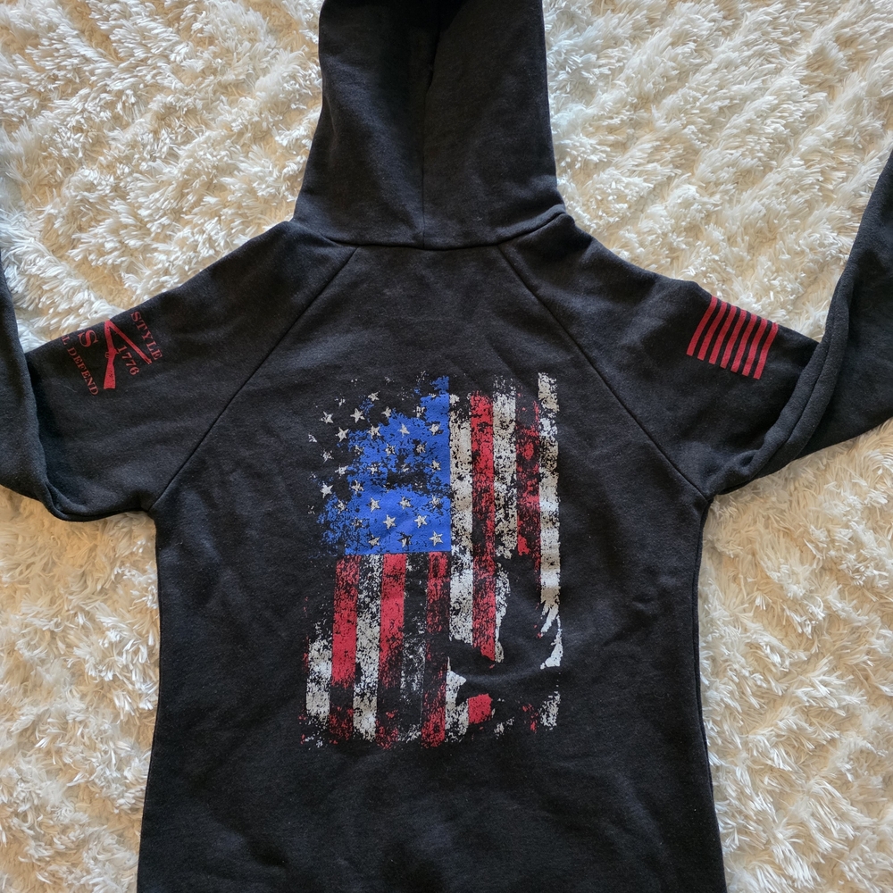 Grunt Style Hoodie with Flag Design - Black, Red, Blue Slim Fit